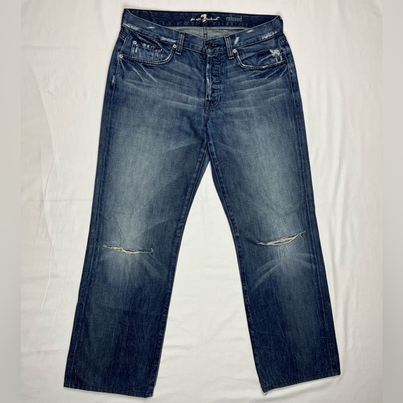 7 For All Mankind Mens Relaxed Fit Jeans 32 x 30 Ripped Knees Blue Denim A4 - Picture 1 of 10